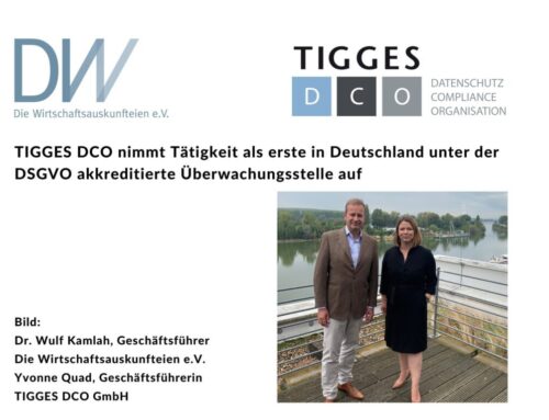 TIGGES DCO nimmt zum 14. September 2022 Tätigkeit als erste in Deutschland unter der DSGVO akkreditierte Überwachungsstelle auf